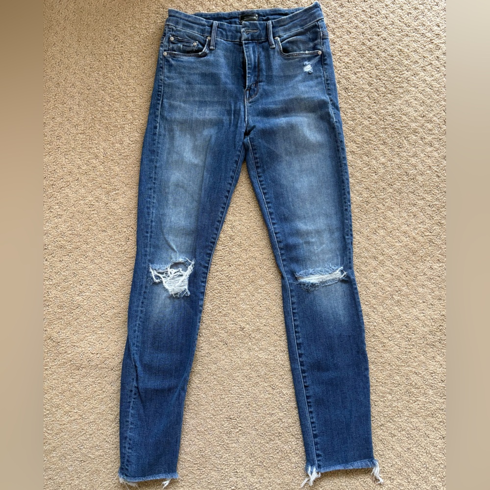 MOTHER Blue Distressed Skinny Jeans